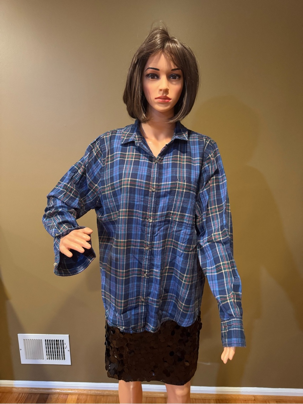 SO Blue Plaid Women’s Casual Button-Down Shirt